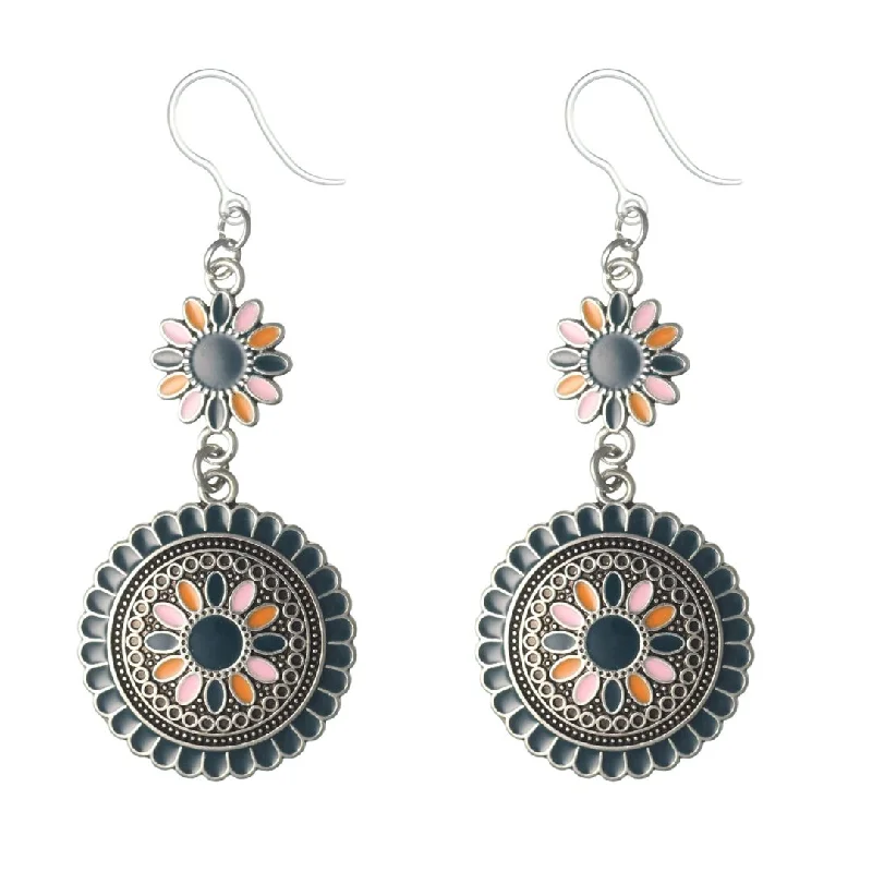 Aztec Flower Dangles Hypoallergenic Earrings for Sensitive Ears Made with Plastic Posts