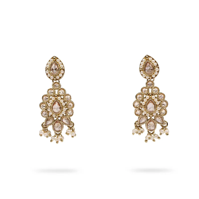 Woven fiber earrings-Nihari Pearl and Antique Gold Earrings in Champagne