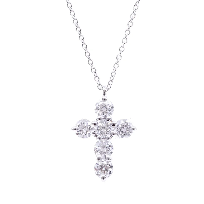 Curved pendant necklaces-18K WHITE GOLD AND PALLADIUM DIAMOND CROSS PENDANT NECKLACE 1.50CTW