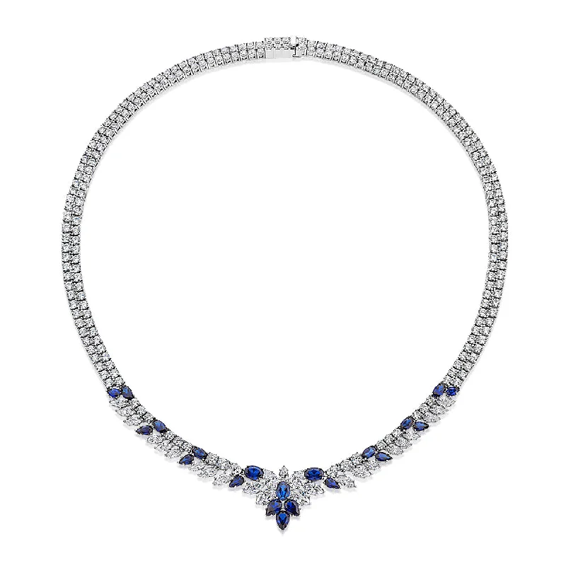 Bold stone necklaces-Statement necklace with sapphire simulants and 21.57 carats* of diamond simulants in sterling silver