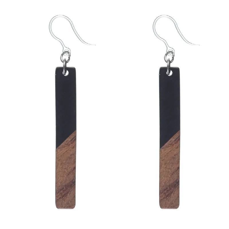 Rectangular Wooden Celluloid Dangles Hypoallergenic Earrings for Sensitive Ears Made with Plastic Posts