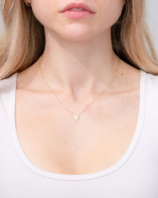 Glossy pearl necklaces-Small Pavé Heart Necklace Yellow Gold