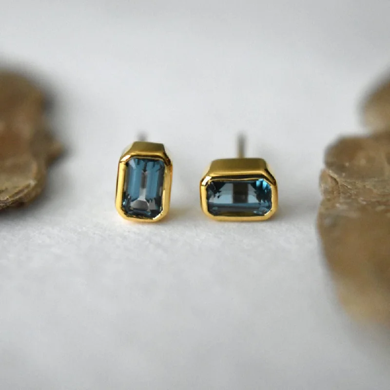 Stone weave earrings-Bezel Set London Blue Topaz Studs