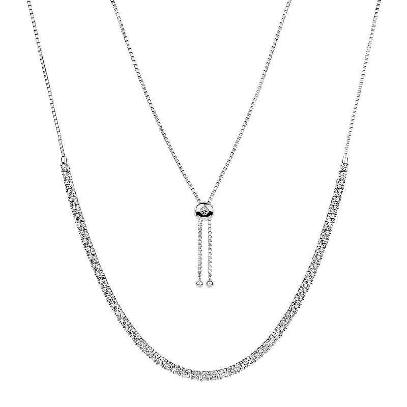 Cultured pearl necklaces-Slider necklace with 6.71 carats* of diamond simulants in sterling silver