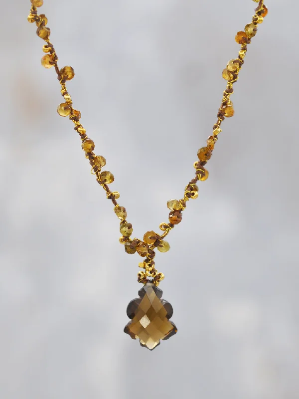 Floral design necklaces-Whiskey Topaz & Crocheted Tourmaline Necklace