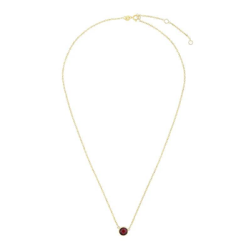 High shine necklaces-14kt Gold 17 inches Yellow Finish Extendable Colored Stone Necklace with Spring Ring Clasp with 0.9000ct 6mm Round Burgundy Garnet