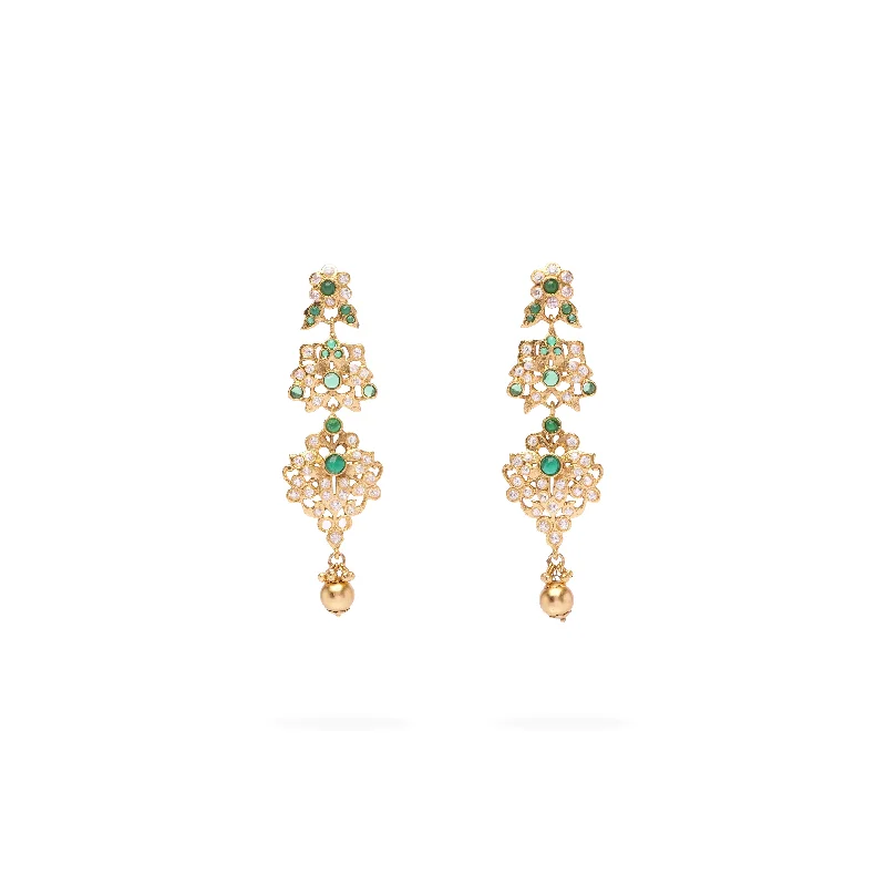 Solid hoop earrings-Shahira Long Earrings in Green and Antique Gold