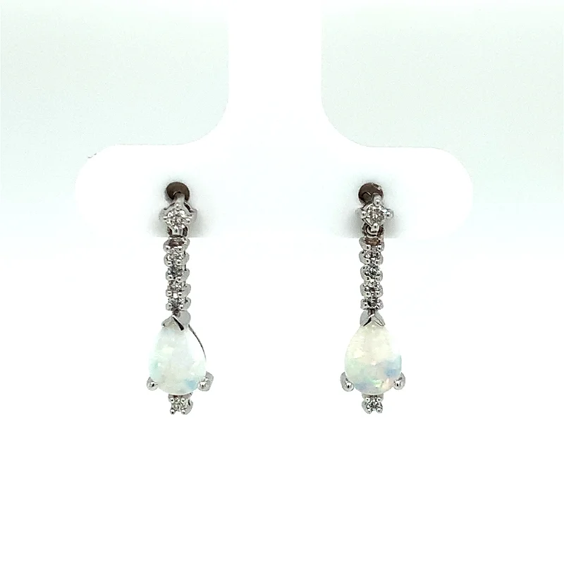 Tiered drop earrings-14 Karat White Opals Gemstone Earrings