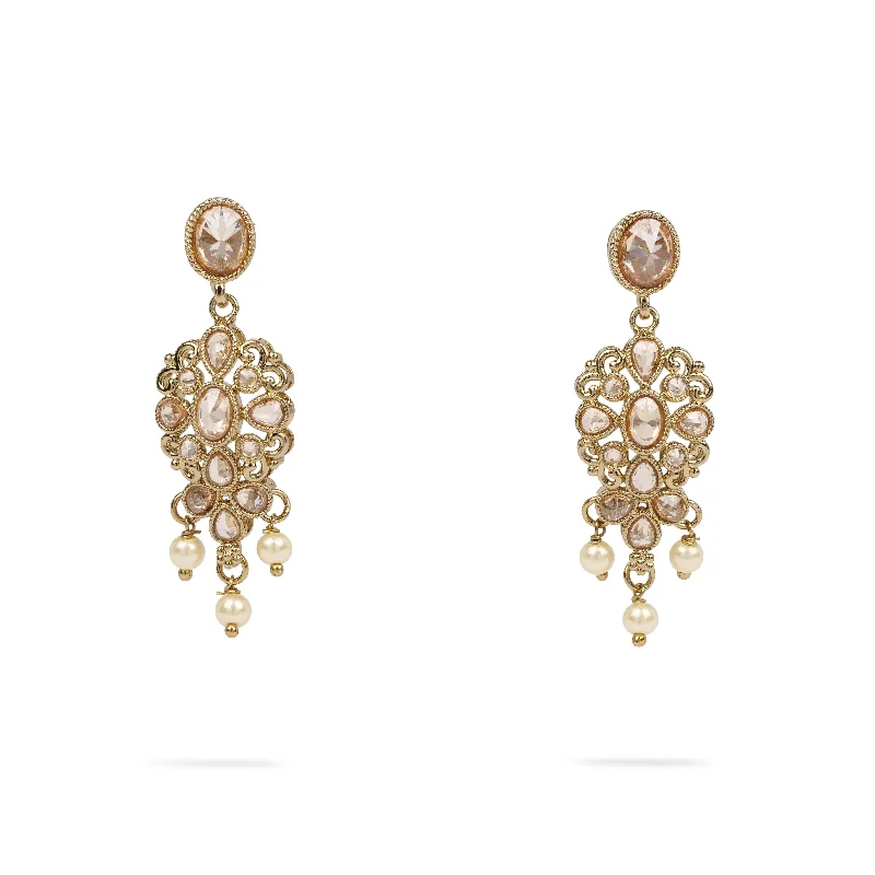 Twist knot earrings-Alina Small Drop Crystal Earrings in Champagne