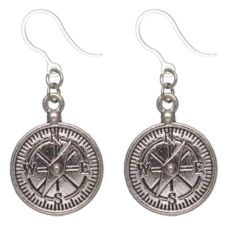 Compass Dangles Hypoallergenic Earrings for Sensitive Ears Made with Plastic Posts