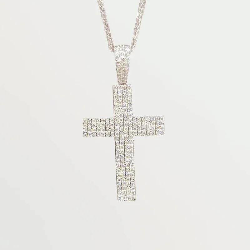 Fiber braid necklaces-0.56ct Diamond Cross 14k White Gold Chain Necklace