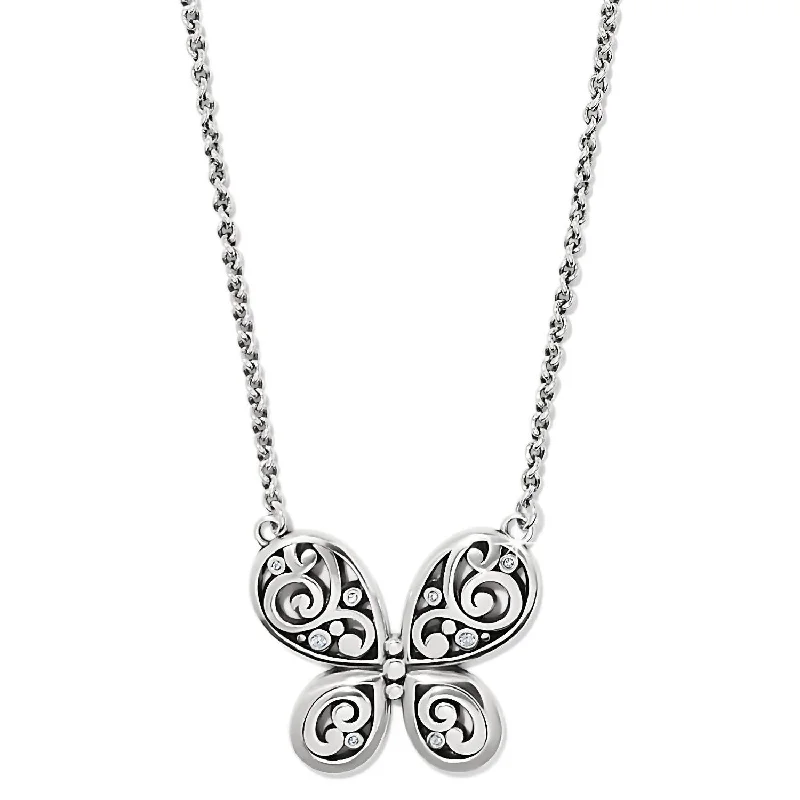 Topaz necklaces-Women's Contempo Butterfly Necklace In Silver