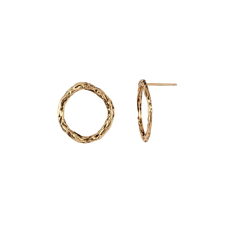 Clear gem earrings-Small 14K Gold Open Circle Stud