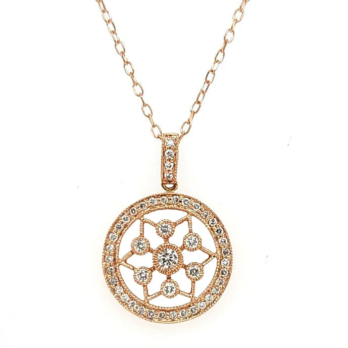 Fiber braid necklaces-14k Rose Gold Diamond Star/Circle Necklace