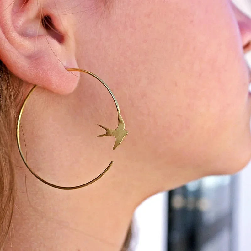 Light enamel earrings-Swallow Hoop Earrings