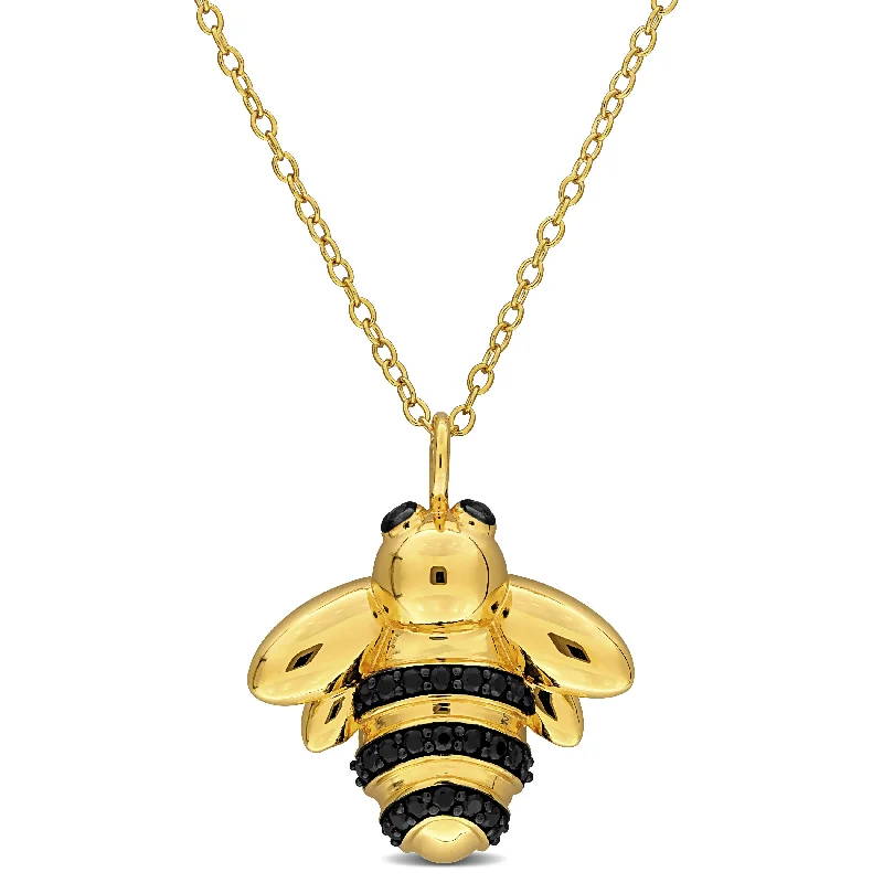 Mystic eye necklaces-Mimi & Max 5/8ct TGW Black Spinel Bee Necklace in Yellow Silver-17in