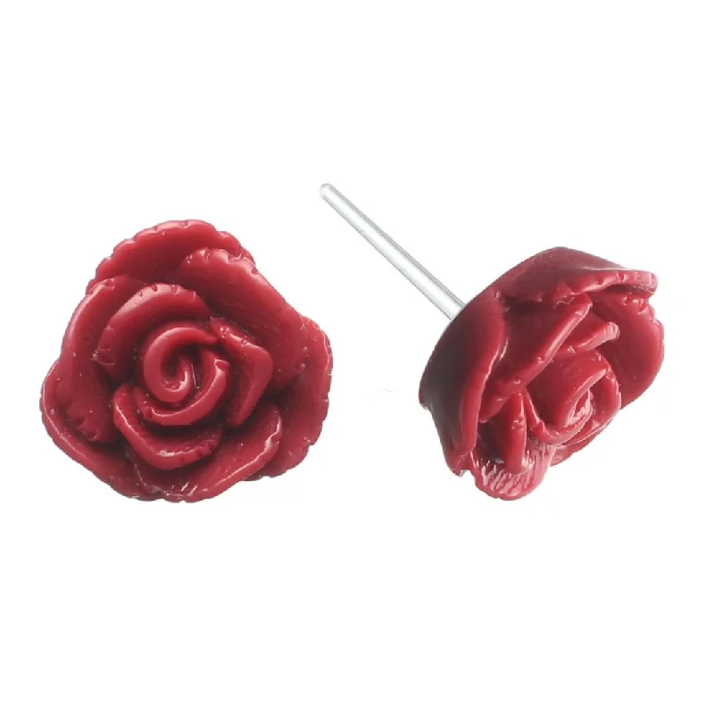 Vintage Rose Studs Hypoallergenic Earrings for Sensitive Ears Made with Plastic Posts