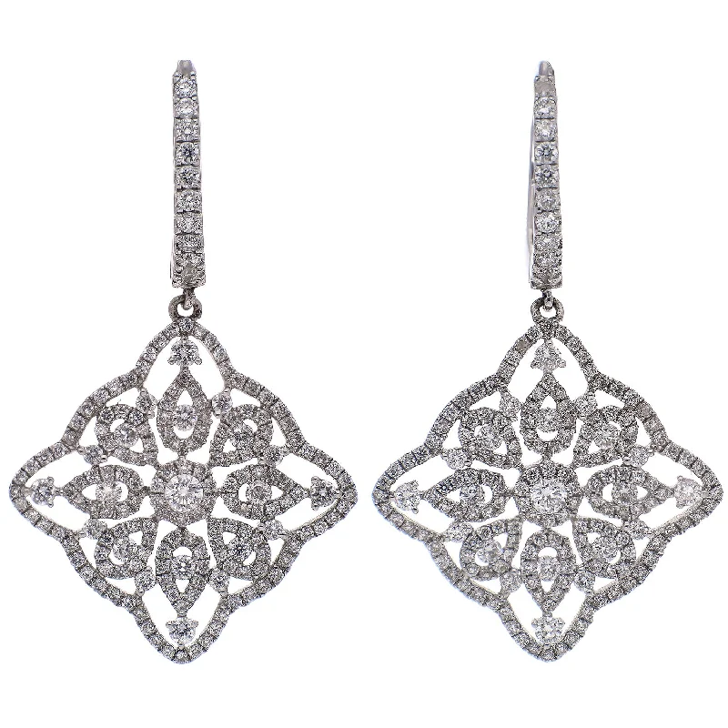 Jazz age earrings-14K White Gold Diamond Filigree Earrings