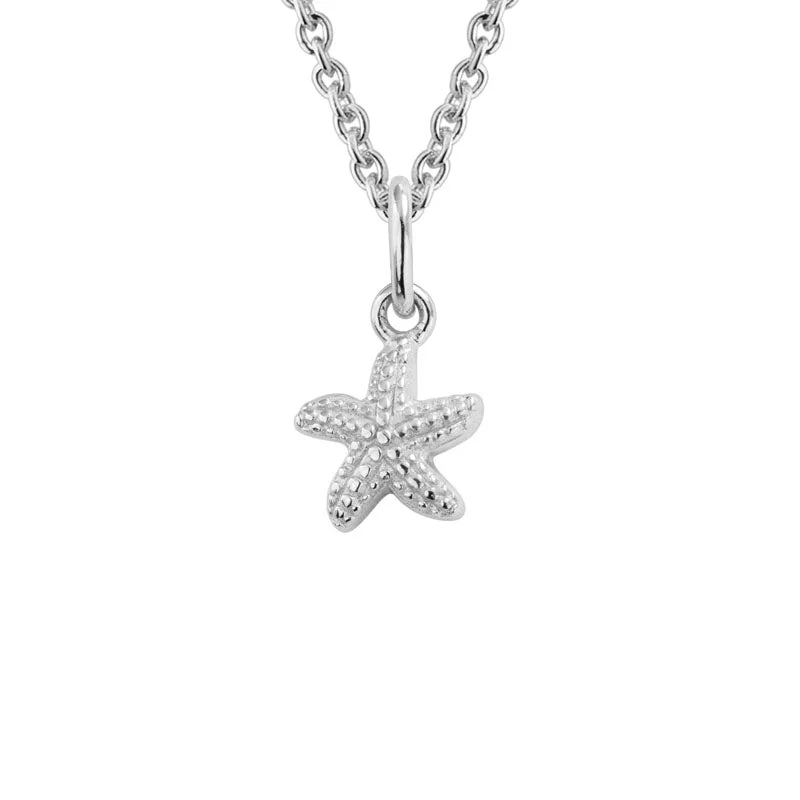 Deep bib necklaces-STERLING SILVER STARFISH PENDANT NECKLACE