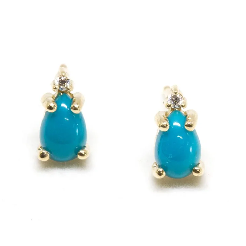 Antique bronze earrings-Turquoise & Diamond Studs