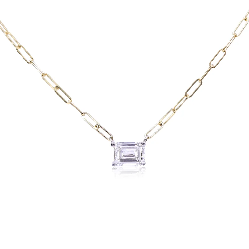 Bright name necklaces-14K YELLOW GOLD EAST-WEST EMERALD-CUT DIAMOND PAPERCLIP CHAIN NECKLACE