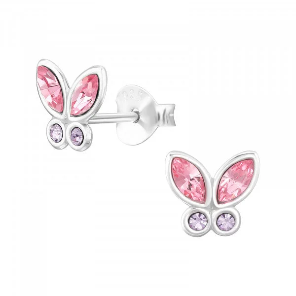 Bright art earrings-Childrens Sterling Silver Pink And Purple Butteryfly Earrings