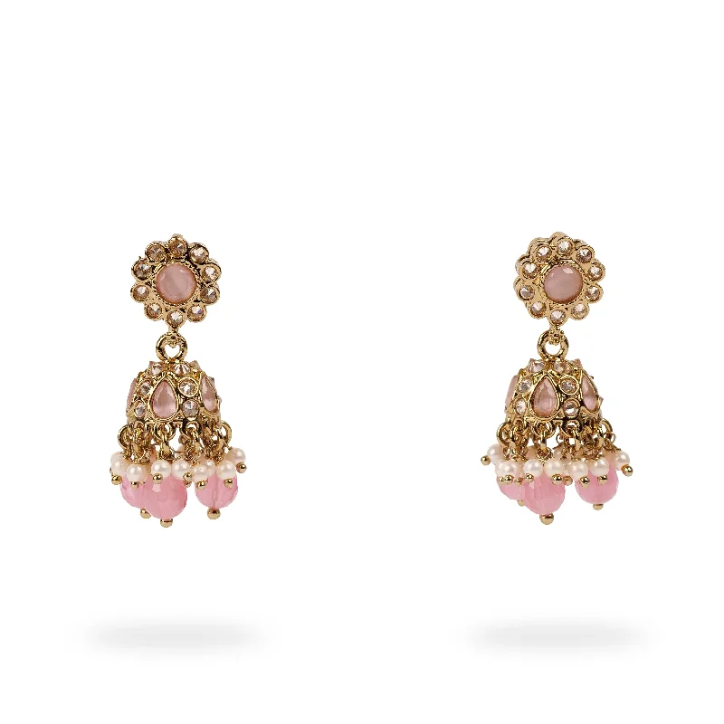 Wide statement earrings-Small Daisy Jhumka Earrings in Pink