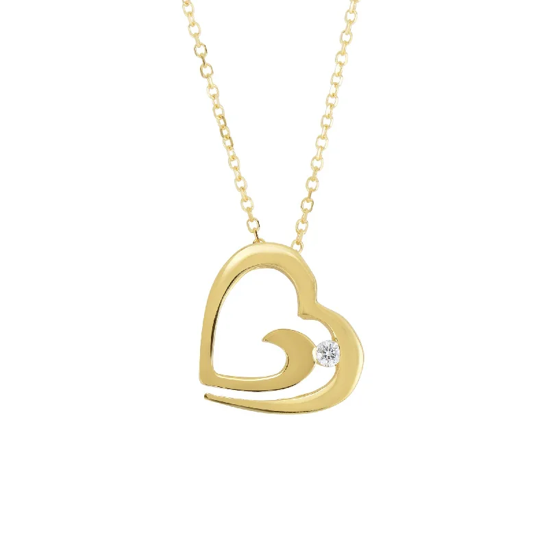 Classic locket necklaces-14kt Yellow Gold 1.9X9.65X15.65mm Open Teardrop Pendant with 1 Stone 0.03 Ct Round Faceted H+I1 Quality White Diamond