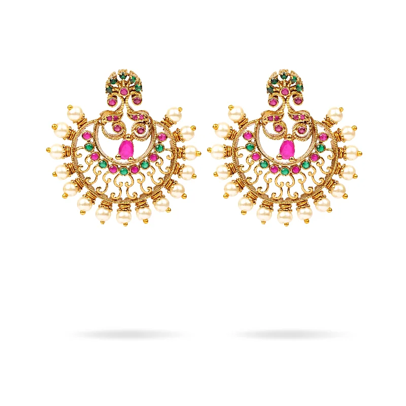 Emerald stone earrings-Kanjari Classic Chaand Earrings in Multi