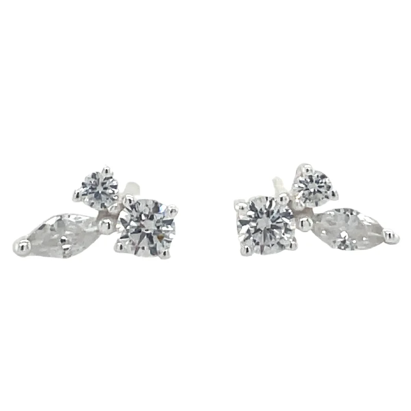 Tiny heart earrings-Forma Sterling Silver Round And Marquise Cz Stud Earrings