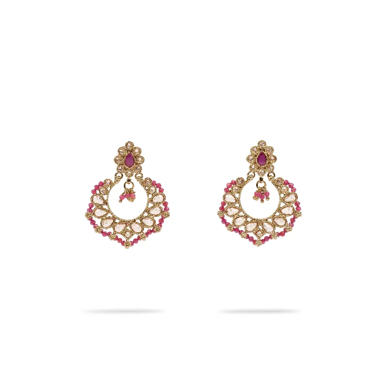 Sapphire stud earrings-Ethnic Bead-Edge Earrings in Ruby