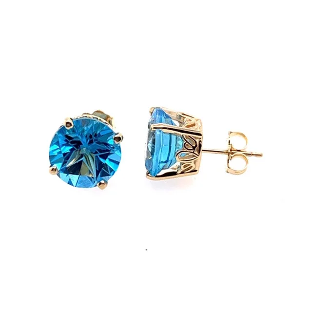 Bead-woven earrings-14 Karat Yellow Blue Topazes Gemstone Earrings