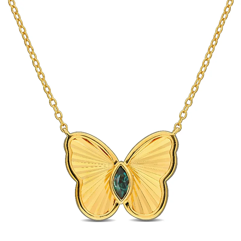 Floral design necklaces-Mimi & Max 1/5ct TGW Marquise-Cut Alexandrite Butterfly Necklace Yellow Silver-17 in