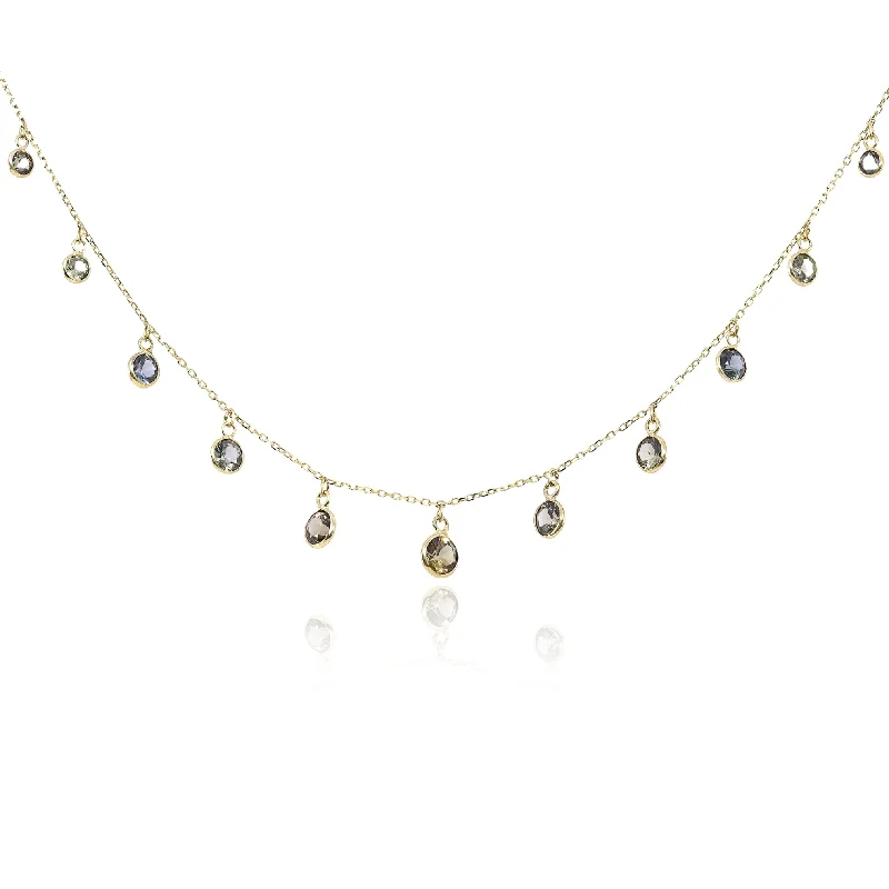 Flax cord necklaces-18K YELLOW GOLD BROWN SAPPHIRE BEZEL SET NECKLACE