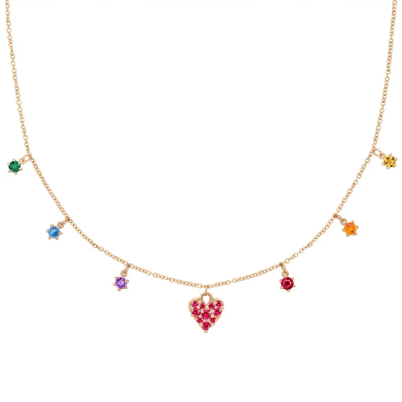 Lasso-style necklaces-Rainbow Chakra Amare Heart Fringe Necklace