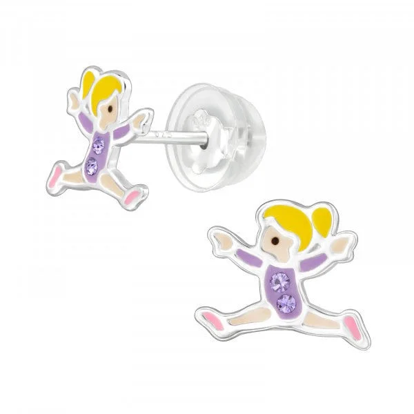 Light texture earrings-Childrens Sterling Silver Gymnastics Girl Earring