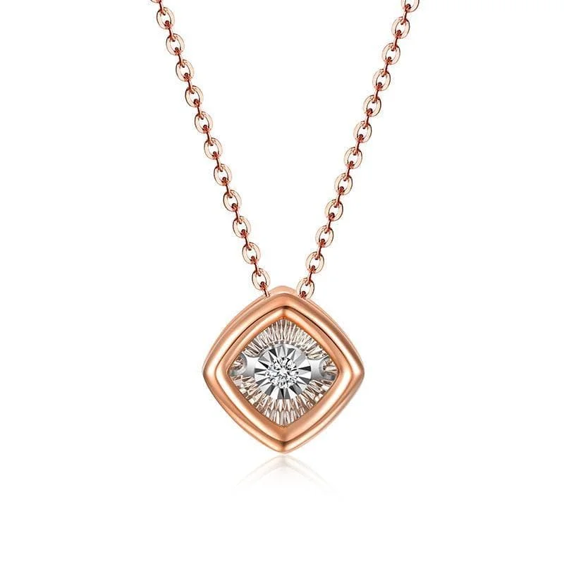 Firm clasp necklaces-14KG 0.02Ct Fluttering Diamond Square Pendant