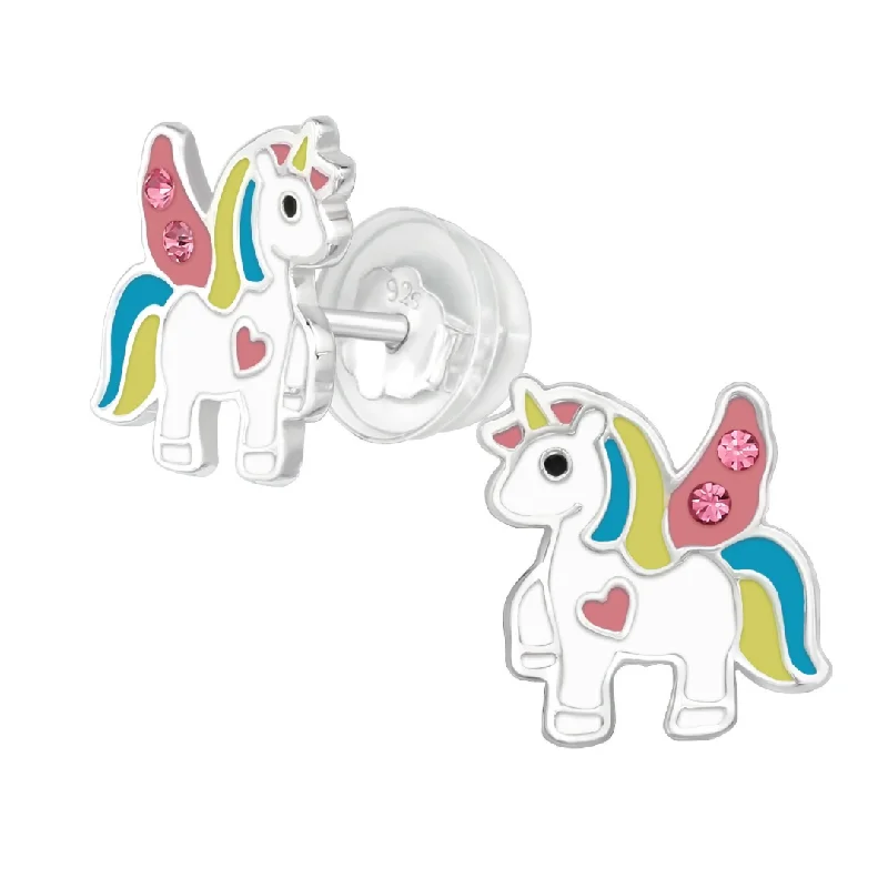 Stellar glow earrings-Children’s Sterling Silver Mulit-Coloured Unicorn Earring’s