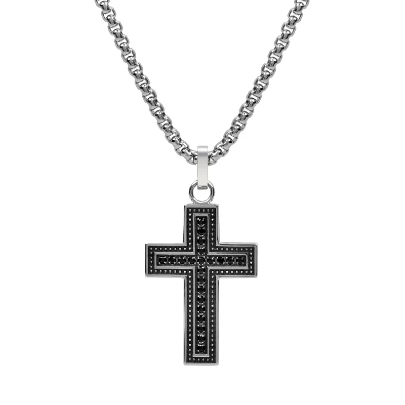 Cultured pearl necklaces-A.R.Z Men's Stone Setting Cross Pendant W/ 28" Chain