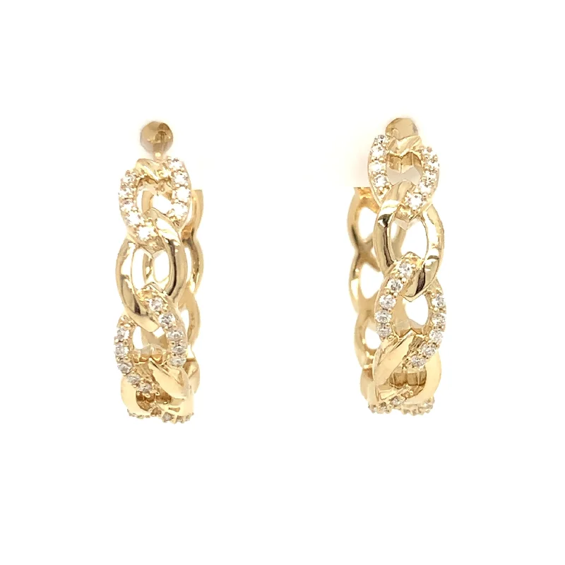 Flow drop earrings-14 Karat Yellow Small Hoop Diamonds Earrings