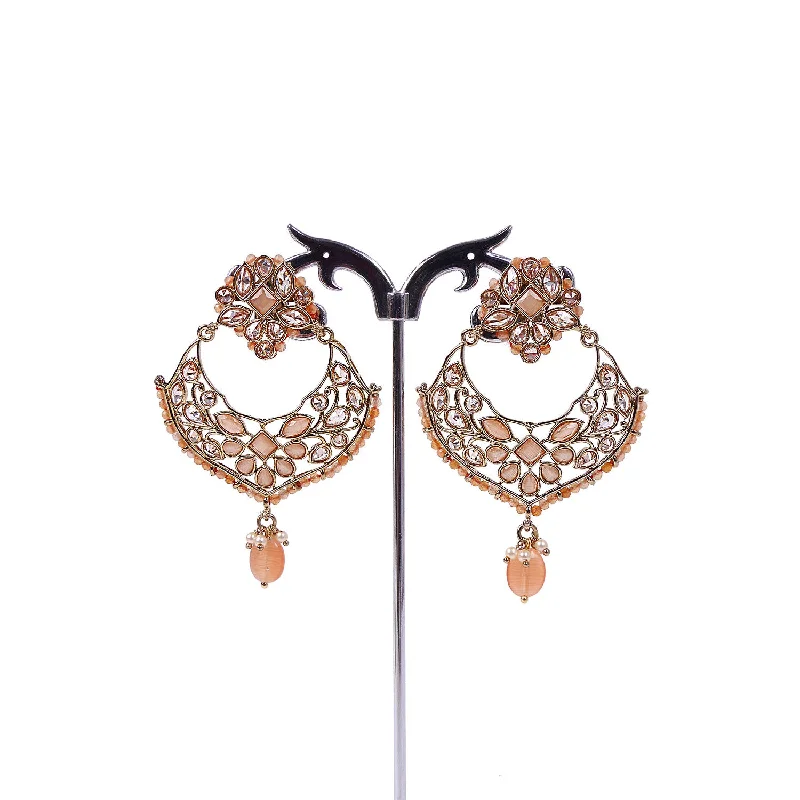 Graceful design earrings-Richa Chandbali Earrings in Peach