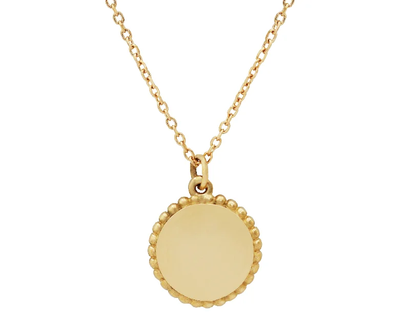 Square shape necklaces-14k Gold Engravable Beaded Disc Necklace