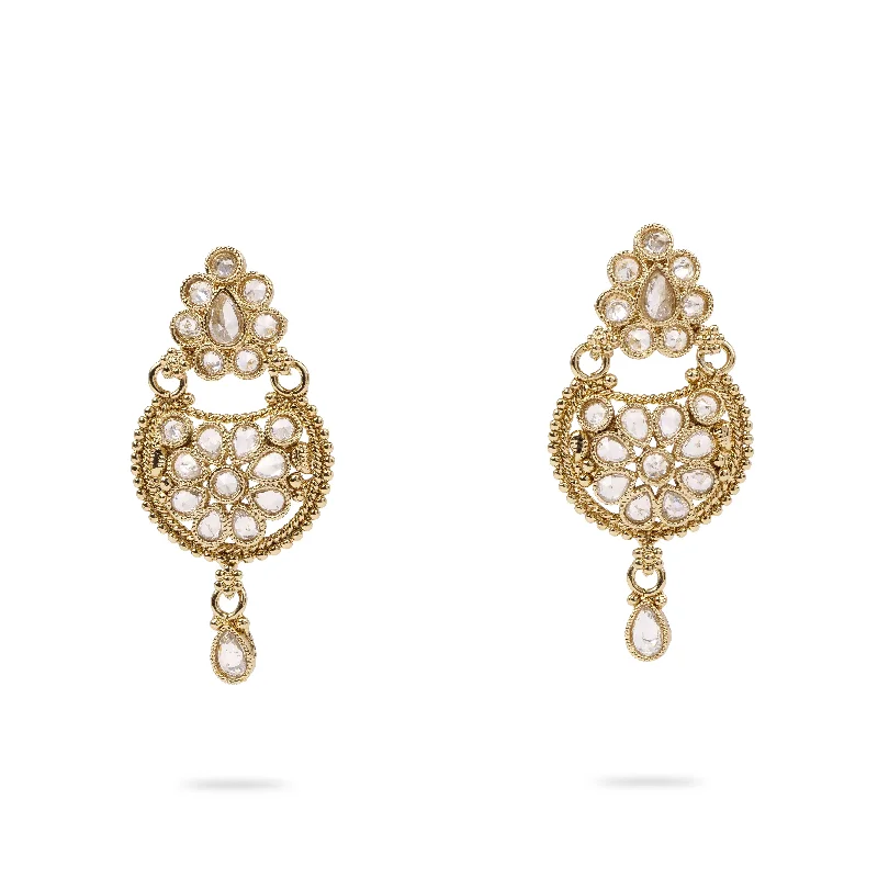 Warm wood earrings-Raniya Antique Earrings with White Crystal