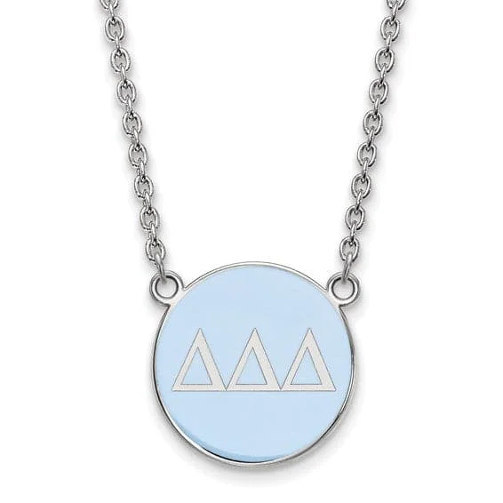 Braided link necklaces-Sterling Silver Pitt Greek Delta Delta Delta Enamel Disc Necklace