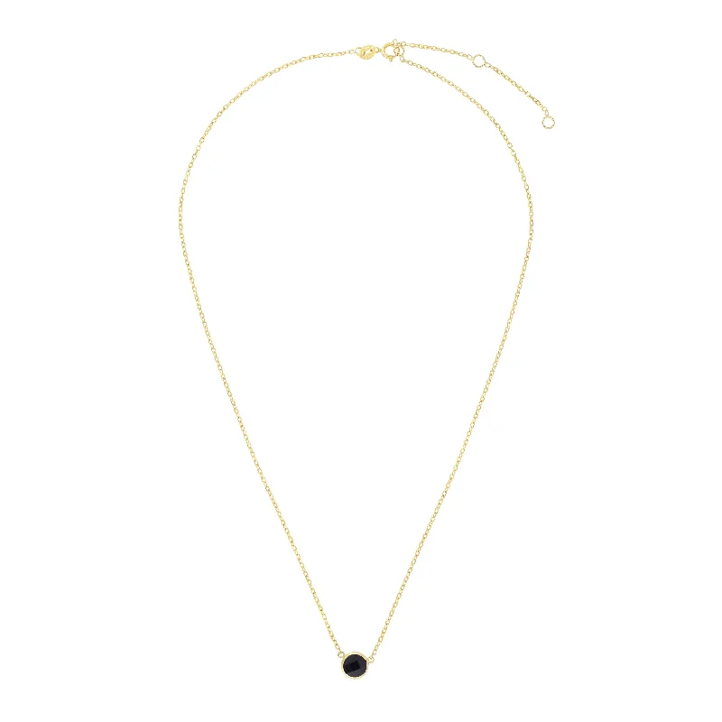 Mist glass necklaces-14kt Gold 17 inches Yellow Finish Extendable Colored Stone Necklace with Spring Ring Clasp with 0.9000ct 6mm Round Black Onyx