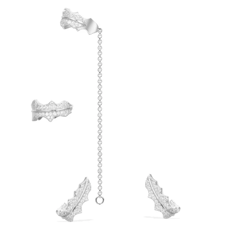 Silk fringe earrings-APM Asymmetric Epine Silver Earrings AE9787OX