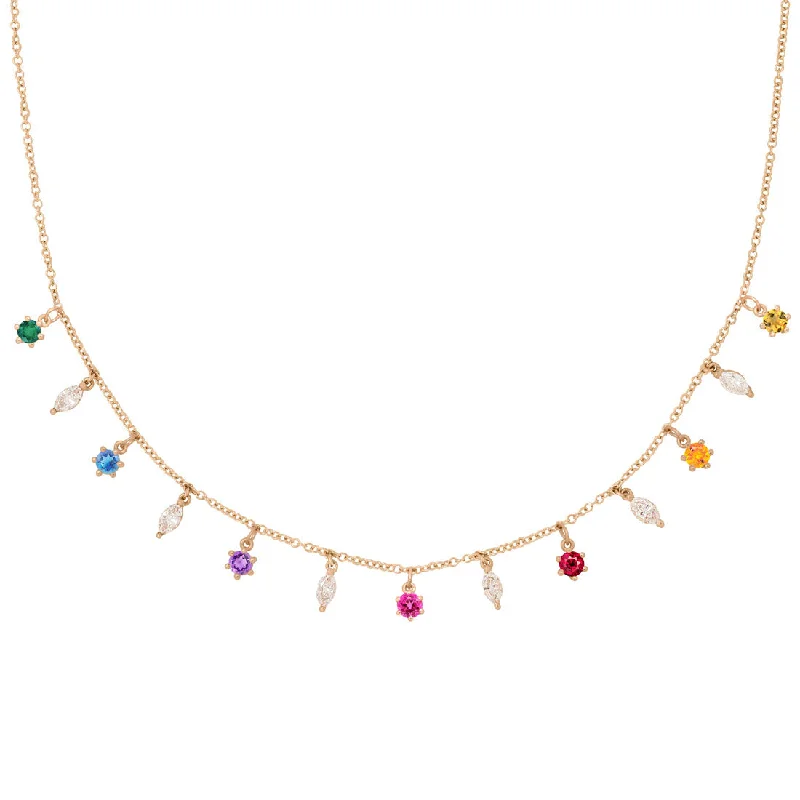 Whimsical bead necklaces-Rainbow Chakra Marquise Fringe Necklace