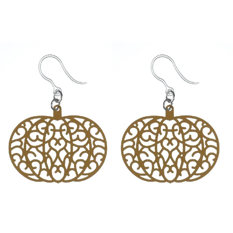 Veiny Pumpkin Dangles Hypoallergenic Earrings for Sensitive Ears Made with Plastic Hooks