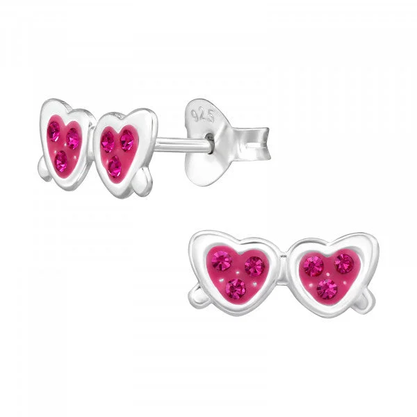 Slim pearl earrings-Childrens Sterling Silver Heart Shaped Sunglasses Earrings