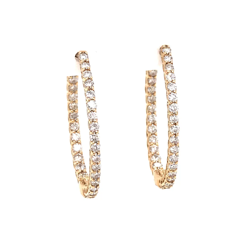 High gloss earrings-14 Karat Yellow Medium Hoop Diamonds Earrings